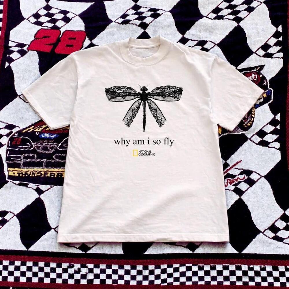 White National Geographic Cotton T-Shirt With Dragonfly